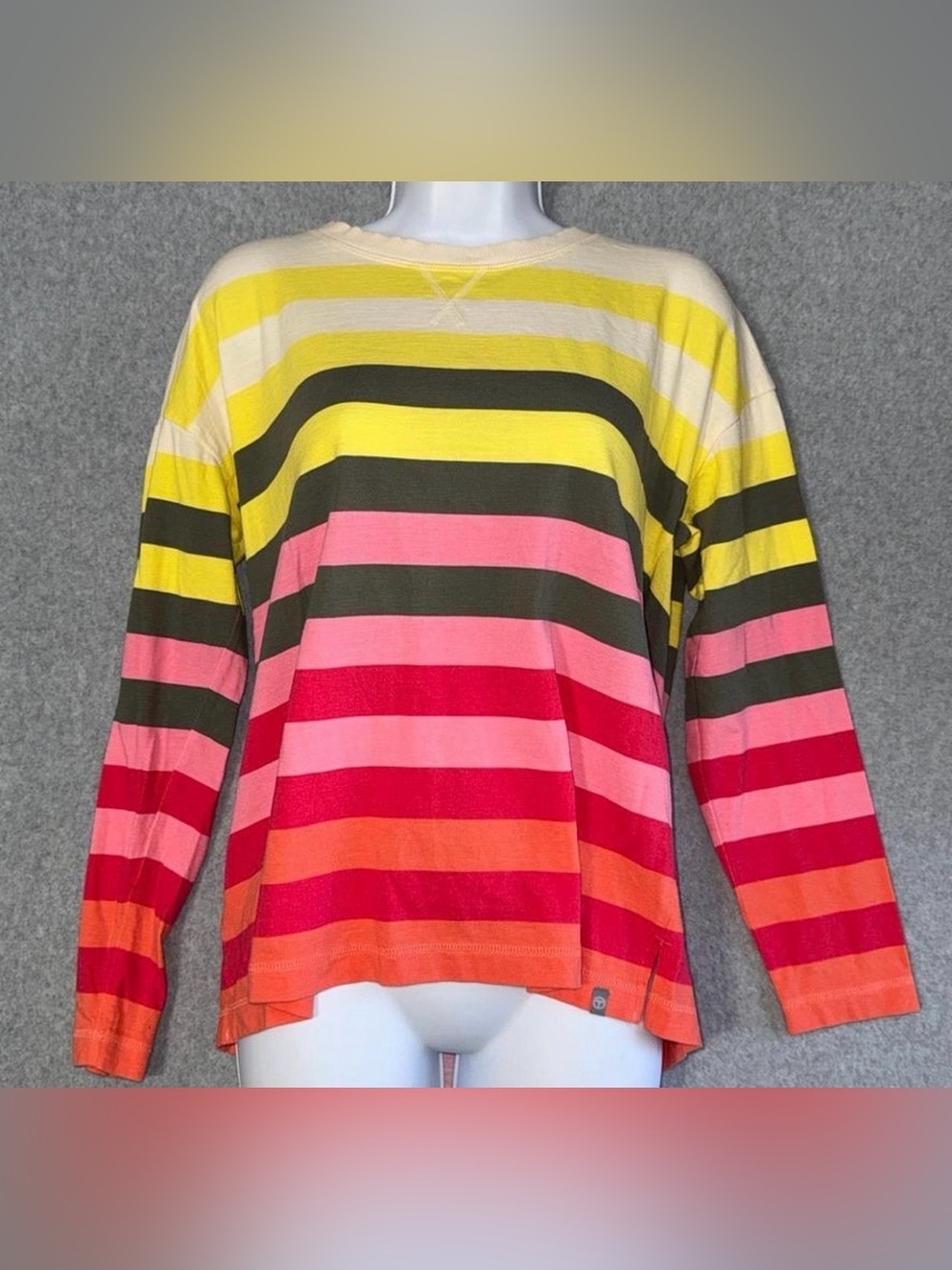 Talbots Men's Multicolor Striped Crewneck Sweater - Yellow, Pink, Orange, Brown